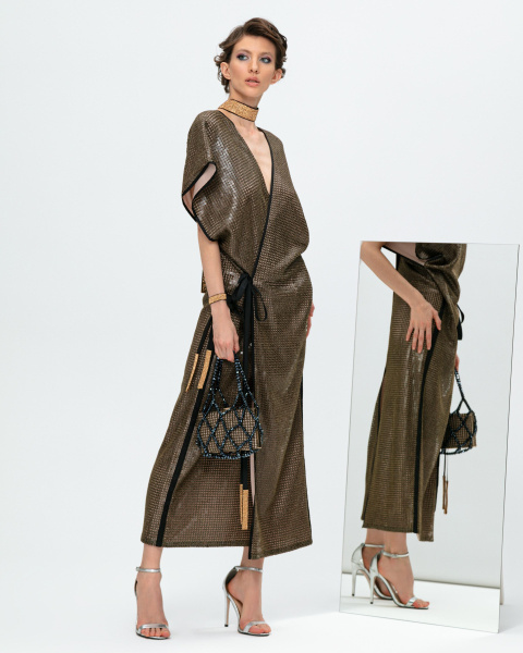 Платье-кимоно пайетки макси
