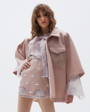 Юбка с фигурным низом из неопрена расшитая