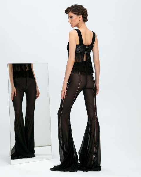 Брюки-клеш с отделкой из страз