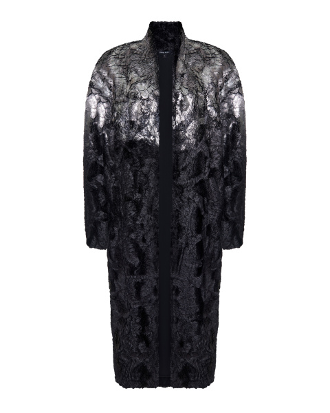 Пальто из экомеха декорированное поталью