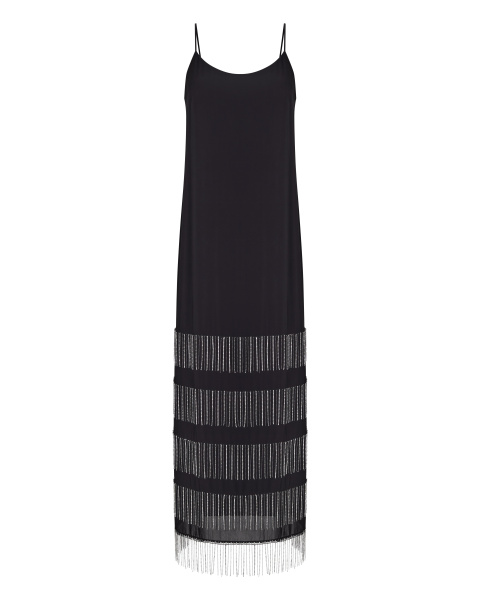 Платье-комбинация двухслойная макси с бахромой из страз