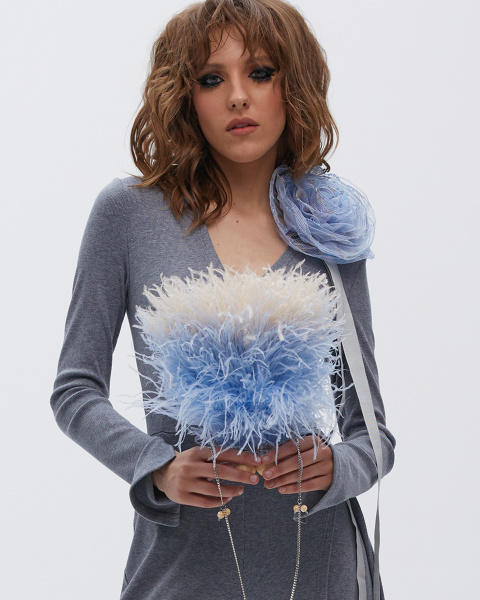 Перьевой клатч с цепочкой