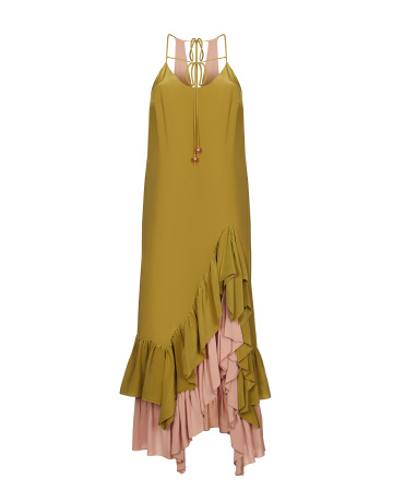 Платье-комбинация с разрезом и оборками