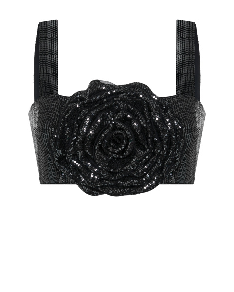 Топ укороченный с пайетками и розой