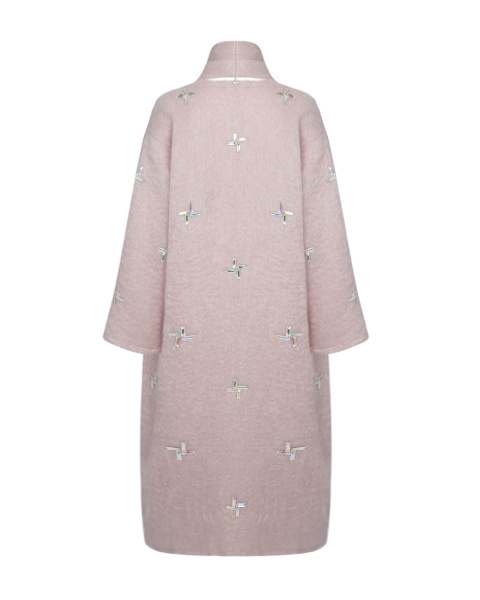 Пальто макси с шарфом на бусинах