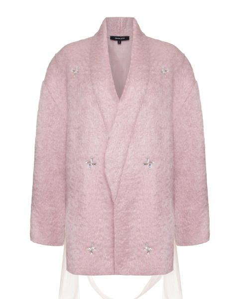 Полупальто с поясом декорированное стразами