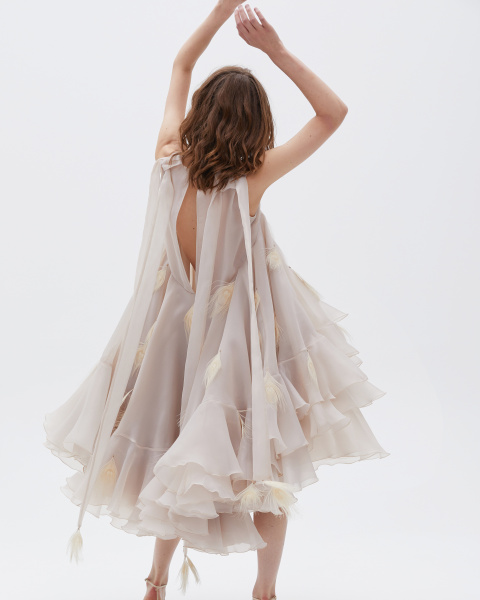 Платье мини с перьями павлина