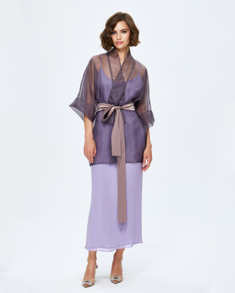 Расшитое кимоно из органзы с поясом