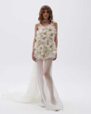 Юбка макси со шлейфом прозрачная