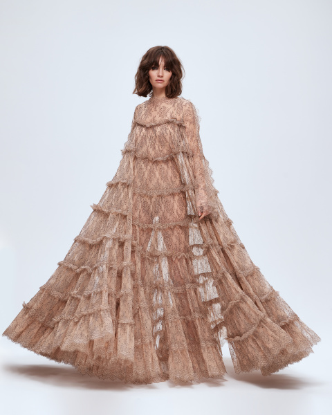 Макси платье из кружева шантильи