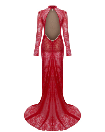 Макси платье с открытой спинкой и съемным декором