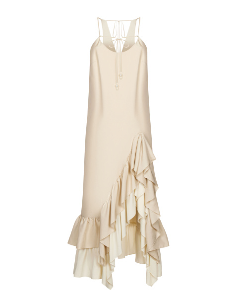 Платье-комбинация с разрезом и оборками