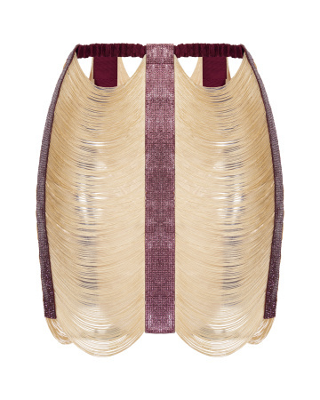 Юбка мини из бахромы со стразами