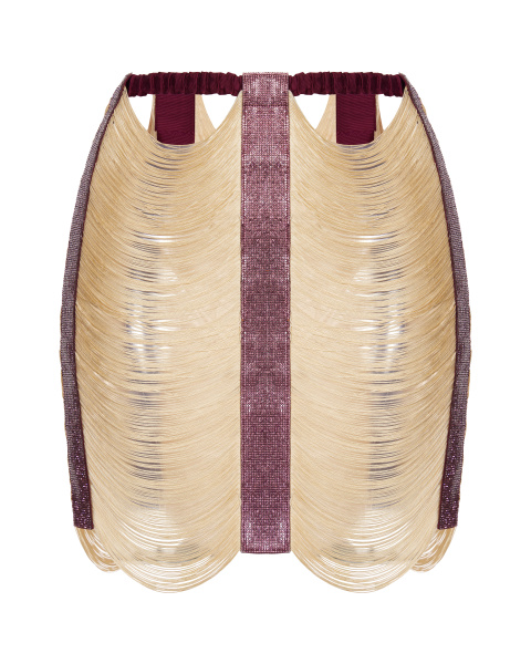 Юбка мини из бахромы со стразами