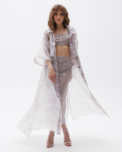 Свободная принтованная блуза-тренч  Свободная принтованная блуза-тренч