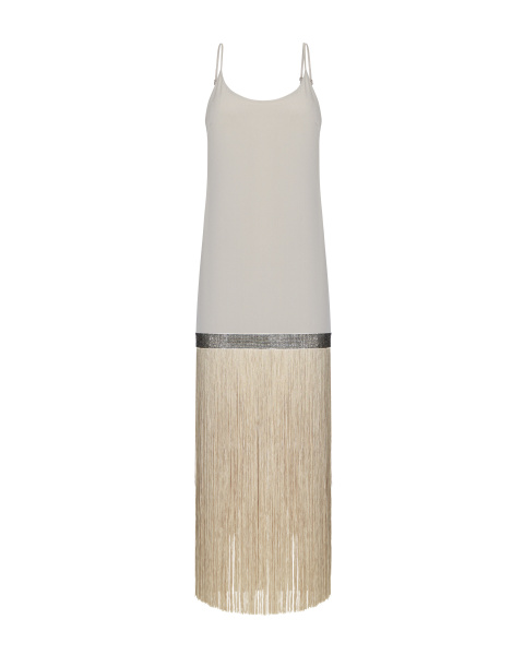 Платье-комбинация двухслойная мини с бахромой