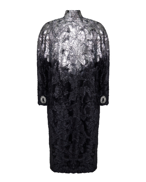 Пальто из экомеха декорированное поталью