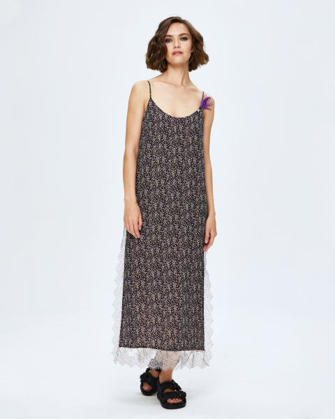 Платье комбинация макси с кружевом