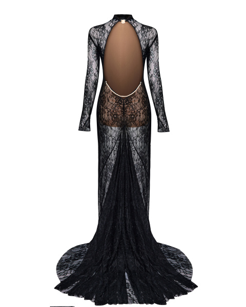 Макси платье с открытой спинкой и съемным декором