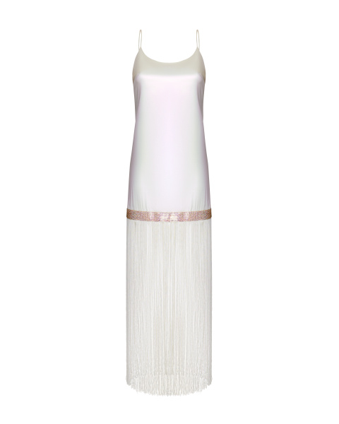 Платье-комбинация двухслойная мини с бахромой