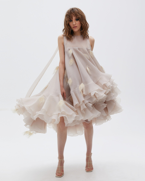 Платье мини с перьями павлина