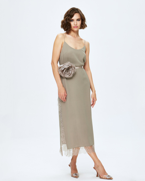 Платье-комбинация макси с кружевом