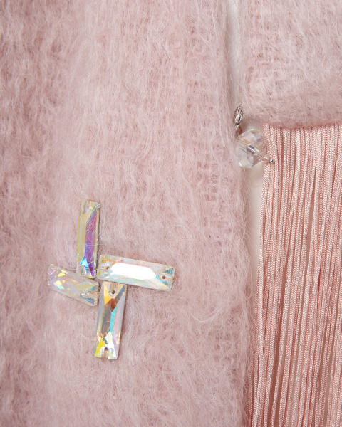 Пальто макси с шарфом на бусинах