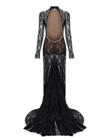 Макси платье с открытой спинкой и съемным декором