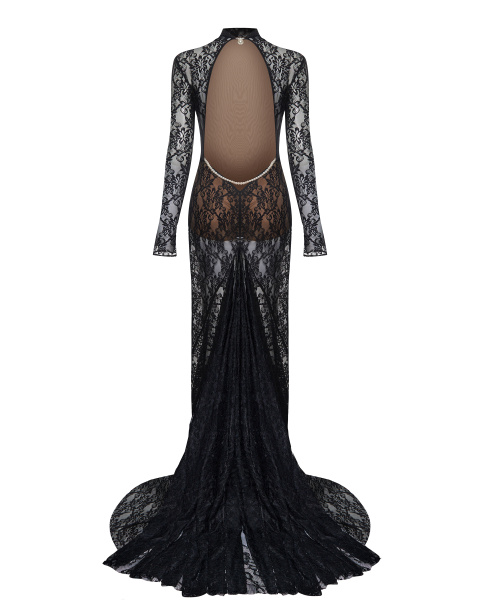 Макси платье с открытой спинкой и съемным декором