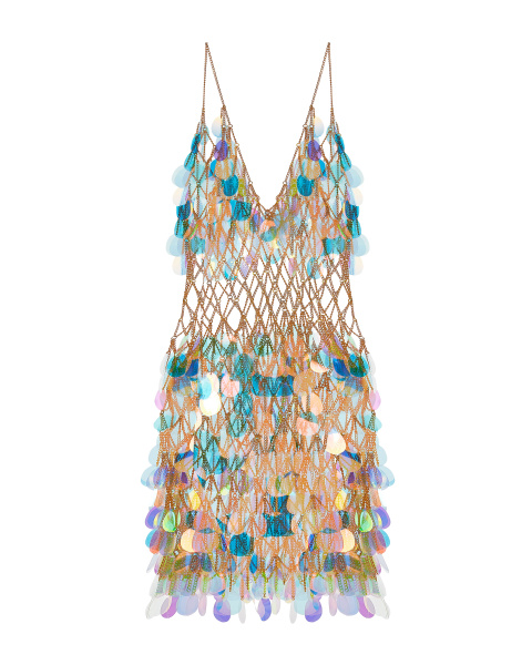 Сарафан-сетка мини из цепей с навесными пайетками