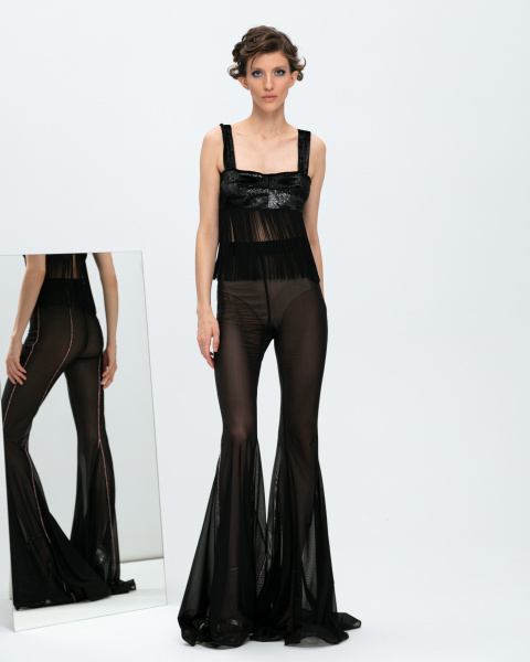 Брюки-клеш с отделкой из страз